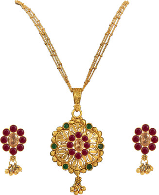 JFL Jewellery for Less Copper Gold-plated Red, Green Jewellery Set(Pack of 3)