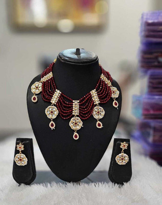 Mk Jewellery Alloy Gold-plated Red Jewellery Set(Pack of 1)