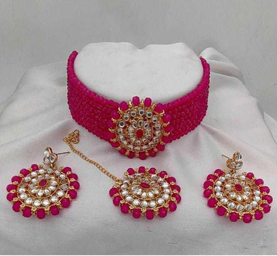 Ruhi Alloy Gold-plated Pink, Gold Jewellery Set(Pack of 2)