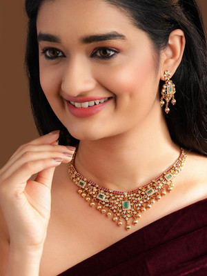 RUBANS Alloy Gold-plated Blue Jewellery Set(Pack of 1)