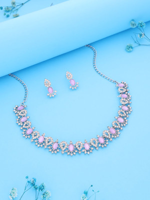 Sangria Brass Gold-plated Silver, White, Purple Jewellery Set(Pack of 1)