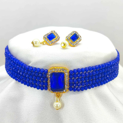AMHRIK IMITATION Alloy Gold-plated Blue, Gold, White Jewellery Set(Pack of 1)
