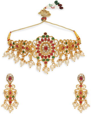 Oomph Alloy Gold-plated Red, Green, Gold Jewellery Set(Pack of 2)