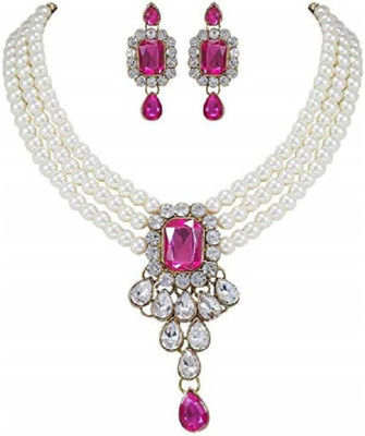 Nivaan Brass Brass Pink, White Jewellery Set(Pack of 1)