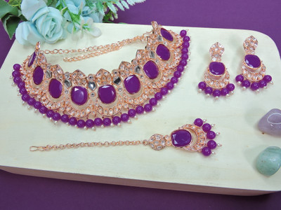 VATSALYA creation Alloy Gold-plated Purple Jewellery Set(Pack of 1)