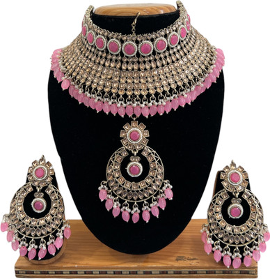 SS IMITATION JEWELLERY Alloy Gold-plated Pink Jewellery Set(Pack of 3)