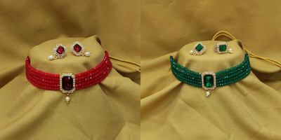 Raj creation Brass Gold-plated Red, Green Jewellery Set(Pack of 2)