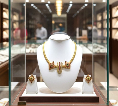 VEERANGNAA JEWELS Alloy Gold-plated Gold, Green Jewellery Set(Pack of 3)