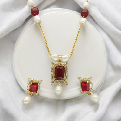 Sri Jagdamba Pearls Alloy Gold-plated White Jewellery Set(Pack of 2)