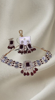 Shree Shyam Collection Metal, Stone, Crystal, Dori, Copper, Alloy Gold-plated Maroon Jewellery Set(Pack of 1)