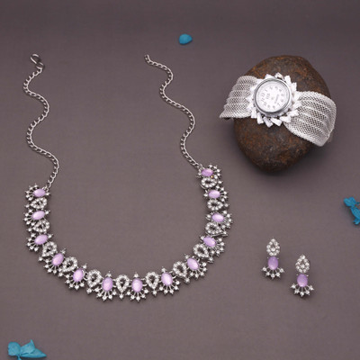 Divastri Brass Gold-plated Silver, White, Purple Jewellery Set(Pack of 1)