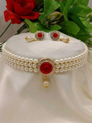 house of common Alloy Gold-plated Red Jewellery Set(Pack of 1)