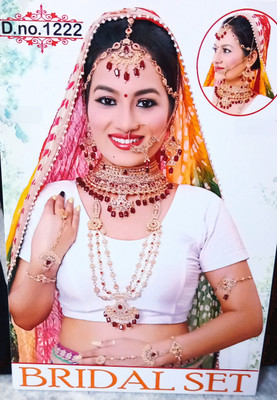 Ms Jewels Stainless Steel Gold-plated Green Jewellery Set(Pack of 7)