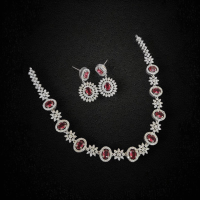 V.V. Sons Brass 958 Silver Red Jewellery Set(Pack of 1)