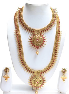 Ethnicking Alloy Gold-plated Maroon Jewellery Set(Pack of 1)