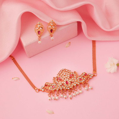 LYRISS Brass Silver Pink Jewellery Set(Pack of 1)