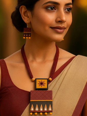 AVIGHNA Terracotta, Dori Maroon, Yellow Jewellery Set(Pack of 1)