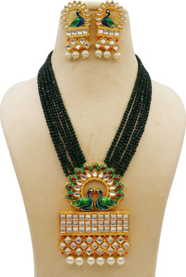 GOLDEIGHEEN Brass, Stone, Crystal, Dori, Glass, Zinc, Alloy Gold-plated Green Jewellery Set(Pack of 1)