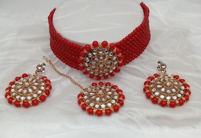 JMBW INTERNATIONAL Alloy Gold-plated Gold, Ruby Red, White Jewellery Set(Pack of 3)