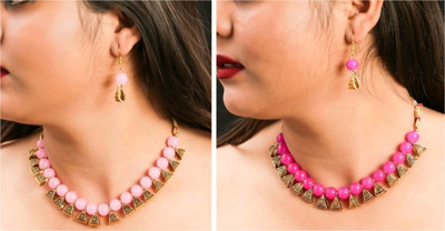 Ronak Fashion Alloy Gold-plated Pink Jewellery Set(Pack of 2)