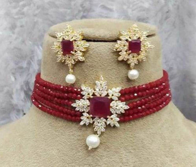 Ridhi Sidhi Collection Brass Brass Maroon Jewellery Set(Pack of 1)