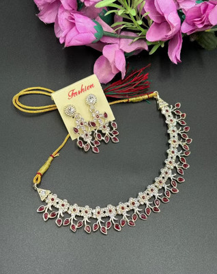 SatnamCreation Alloy Gold-plated Maroon Jewellery Set(Pack of 1)