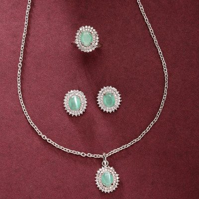 ZENEME Brass Rhodium Blue Jewellery Set(Pack of 3)