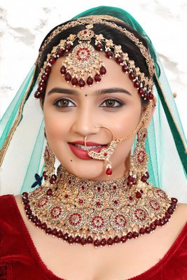 Tulsi Art Jewels Alloy Gold-plated Maroon Jewellery Set(Pack of 4)