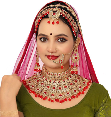 KK IMMITATION Alloy Gold-plated Red Jewellery Set(Pack of 1)