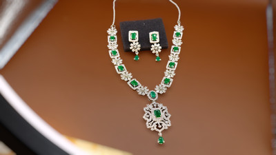 ZEBRANS Brass Rhodium Green Jewellery Set(Pack of 1)