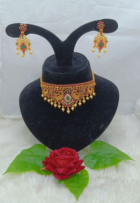 aaiji creation Copper Gold-plated Ruby Red, Green Jewellery Set(Pack of 1)