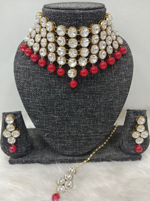 White pearl Alloy Gold-plated White, Red Jewellery Set(Pack of 1)