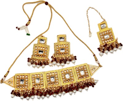 Mavliyan Exports Alloy Gold-plated Gold, Maroon Jewellery Set(Pack of 3)