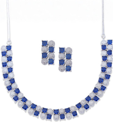 IKSAVA Brass Silver Blue, Silver Jewellery Set(Pack of 3)