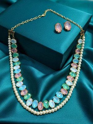 Dressberry Alloy Gold-plated Pink Jewellery Set(Pack of 3)