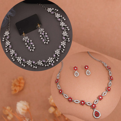 Vedda Brass Gold-plated Silver, Purple, Red Jewellery Set(Pack of 1)