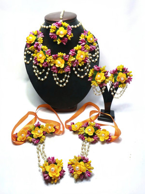 Shubh Lakshmi Creation Fabric Pink, Yellow, Multicolor Jewellery Set(Pack of 1)
