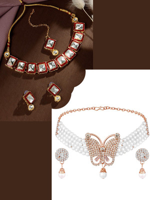 ASMITTA Jewellery Alloy Gold-plated Gold, White Jewellery Set(Pack of 2)