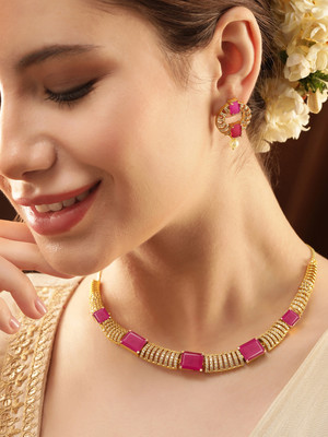 RUBANS Brass Gold-plated Gold, Red Jewellery Set(Pack of 2)