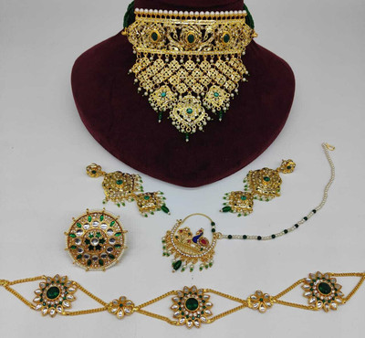 rajputijewels Brass Gold-plated Green Jewellery Set(Pack of 6)