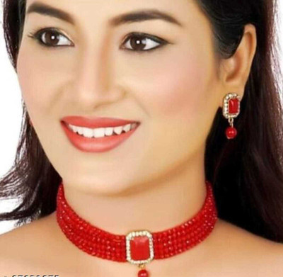 SAB Alloy Gold-plated Red Jewellery Set(Pack of 1)