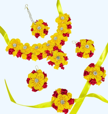 Lovelock Fabric Yellow, Maroon Jewellery Set(Pack of 6)