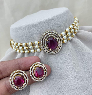 prem jewellers Brass Gold-plated Red Jewellery Set(Pack of 1)