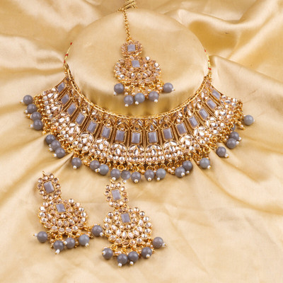 SHIV SHAKTI JEWELLERS Alloy Gold-plated Grey Jewellery Set(Pack of 3)