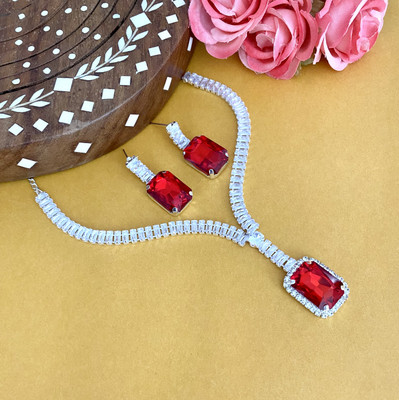 Varniraj enterprise Stone, Alloy Silver Red Jewellery Set(Pack of 1)