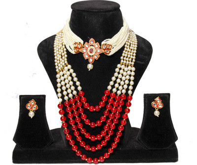 Nifty Mother of Pearl, Crystal Gold-plated Red, White Jewellery Set(Pack of 4)