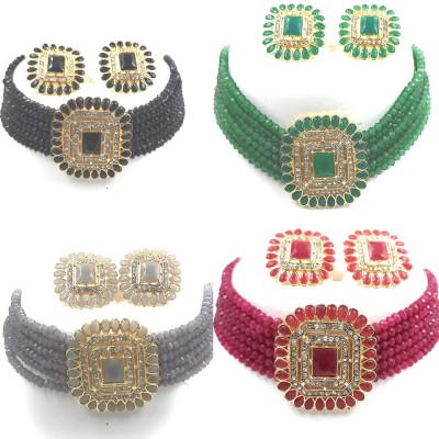 KNIGGHT ANGEL JEWELS Brass, Plastic, Alloy Gold-plated Black, Green, Grey, Pink Jewellery Set(Pack of 4)