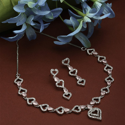 ZENEME Brass Rhodium Pink Jewellery Set(Pack of 3)