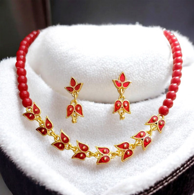 balaji gold Copper Gold-plated Red Jewellery Set(Pack of 1)