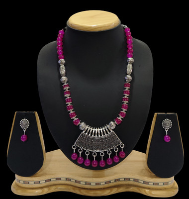 HARIHARA FASHION Oxidised Silver Pink Jewellery Set(Pack of 1)